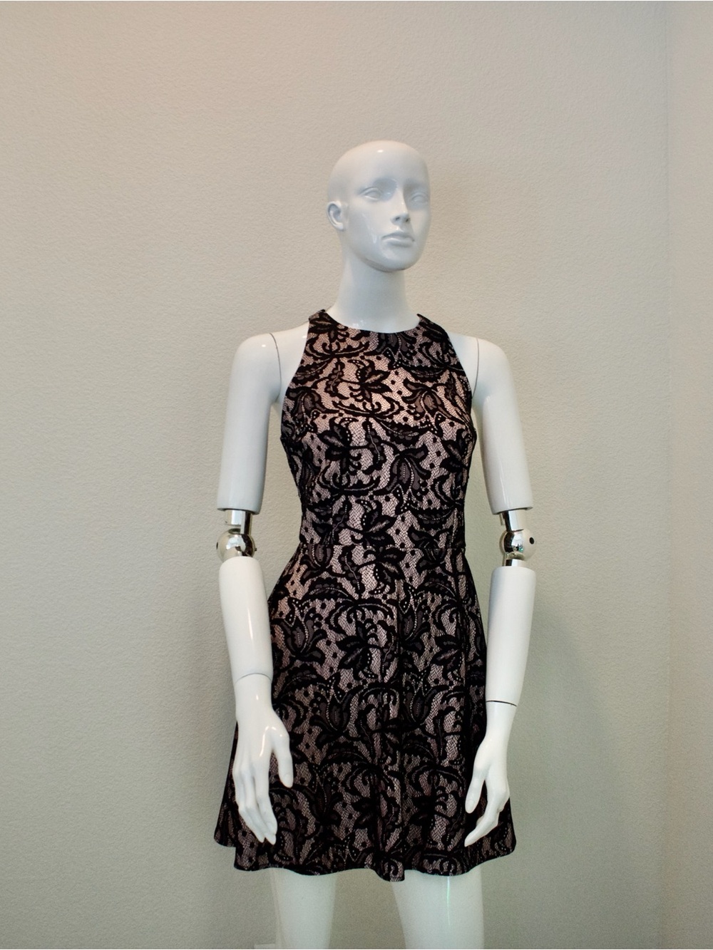 HeartSoul Pink Mini Dress with Black Lace Overlay